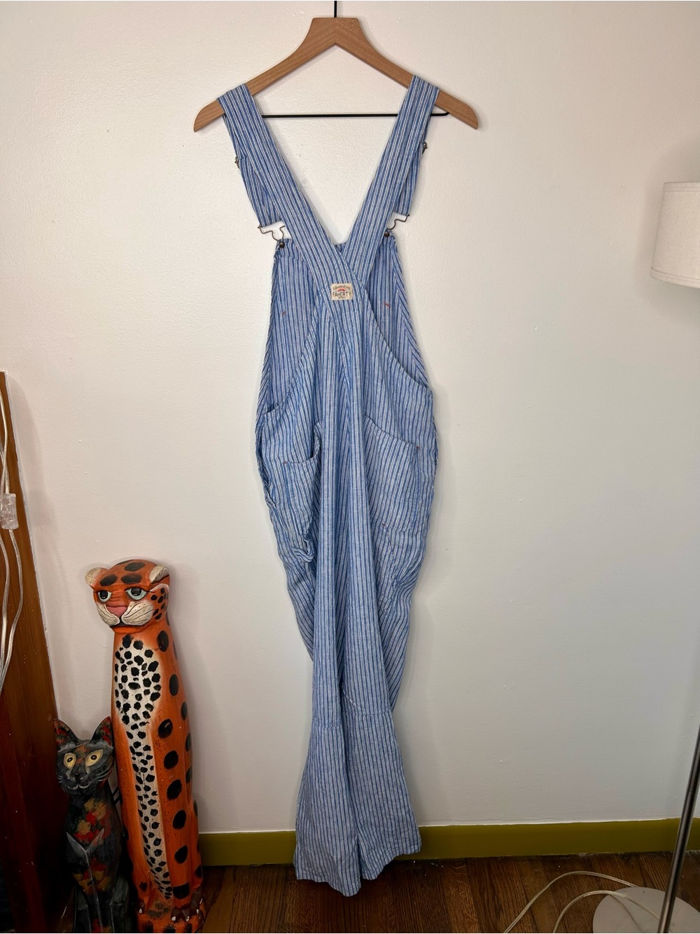 Faherty Blue & White linen railroad stripe Overalls - Picture 2 of 10